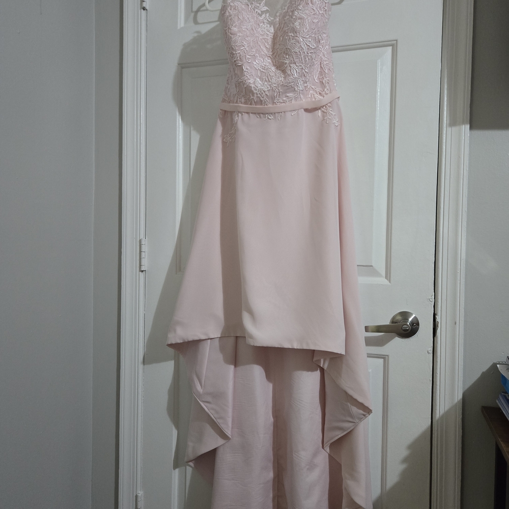 JJs House Blush Lace High-Low Evening Dress